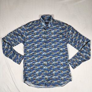 Elegant Blue Patterned Men's Dress Shirt